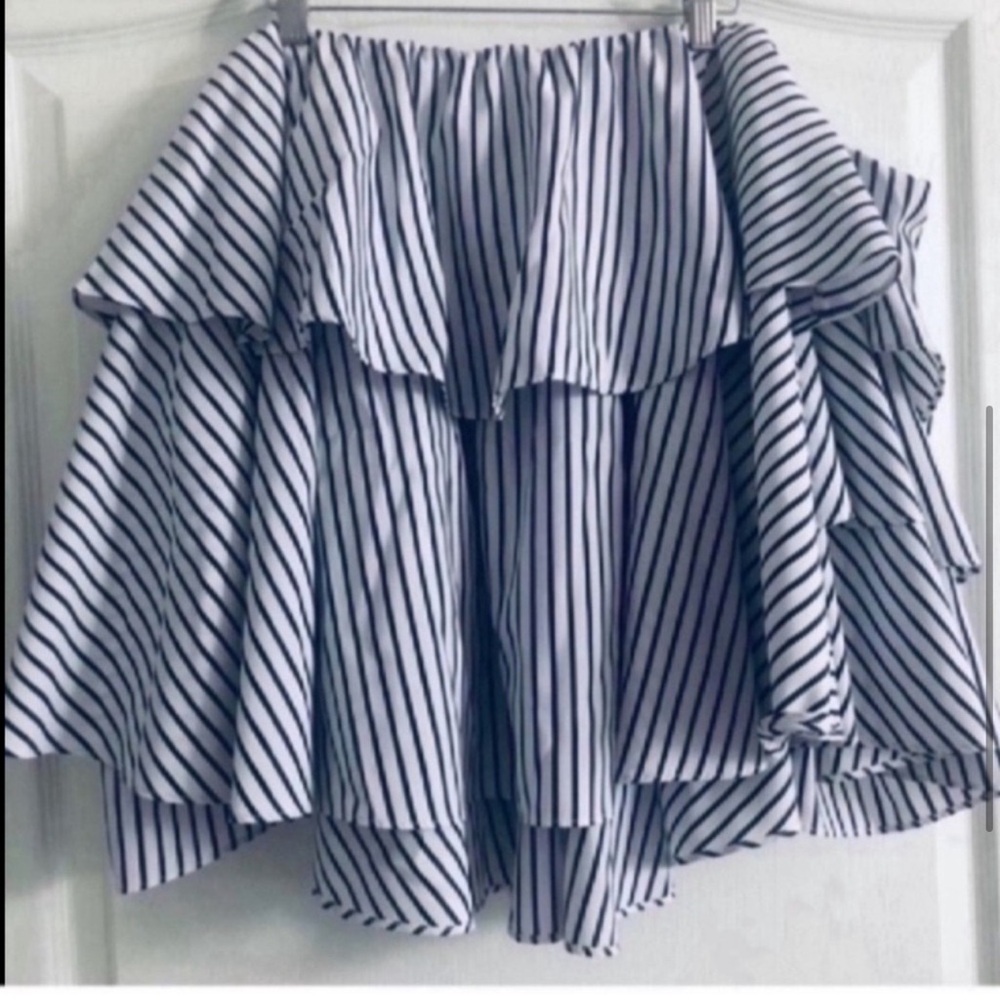 Striped Off-Shoulder Ruffle Sleeve Top - Blue/White - Picture 6 of 8